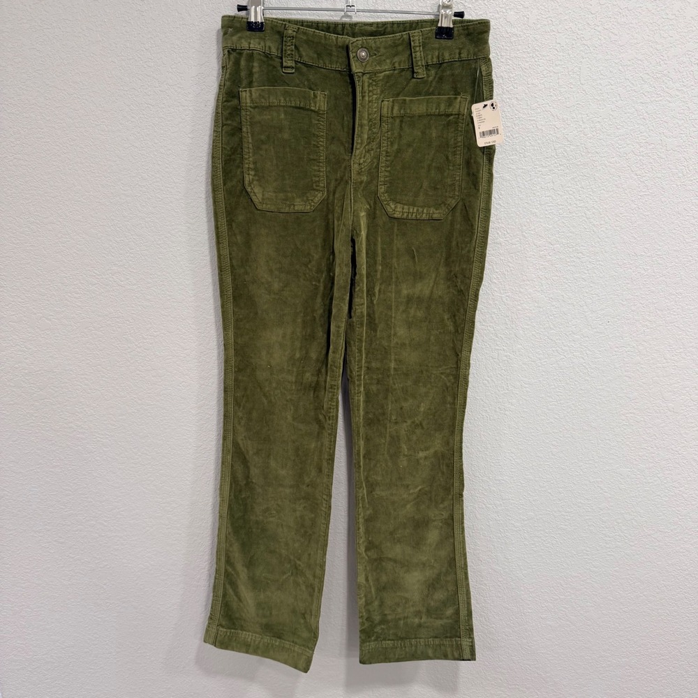 NEW $78 Free People Women 6 Chive Green Corduroy Straight Leg Patch Pocket Pants